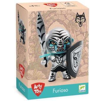 Figurki postać wojownika z mieczem i tarczą czarno-szara dla dziecka. Djeco Figurka Arty Toys Furious