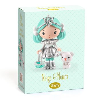 Figurki dziewczynka w srebrnej sukience z turkusowymi włosami i mały biały miś dla dziecka. Djeco Figurki NEIGE & NOURS