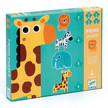 Puzzle progresywne z motywem zwierząt dżungli 3 4 5 6 elementów dla dzieci. Djeco Puzzle progresywne DŻUNGLA 3/4/5/6 elem