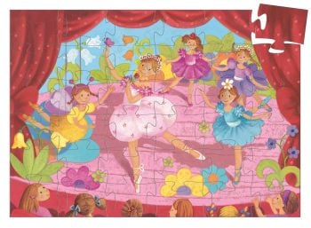 Puzzle tekturowe z kolorowym obrazkiem baletnic tańczących na scenie dla dzieci 36 elementów. Djeco Puzzle tekturowe BALETNICA 36 el