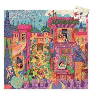 Puzzle tekturowe z kolorowym zamkiem księżniczki i postaciami dla dzieci 54 elementy. Djeco Puzzle tekturowe ZAMEK KSIĘŻNICZKI 54 el