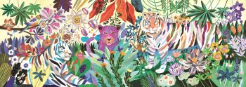 Puzzle tradycyjne z kolorowym obrazem tygrysów i roślin dla dzieci powyżej 9 lat. Djeco Puzzle Tektur. RAINBOW TIGERS 1000 Elem. +9 lat