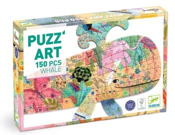 Puzzle tradycyjne 150 elementów z kolorowym wzorem wieloryba dla dzieci. Djeco Puzzle artystyczne Wieloryb 150 elem