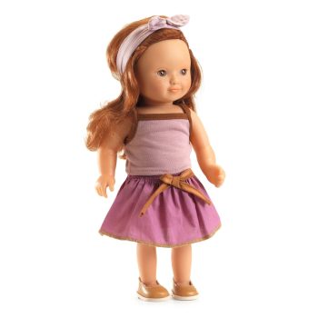 Lalka bobas z długimi rudymi włosami w różowej sukience z kokardą dla dziecka. Djeco Lalka Sophie 32 cm KOLEKCJA LOVELY POMEA
