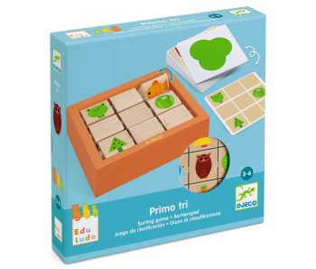 Drewniana gra edukacyjna z obrazkami zwierząt i roślin dla dzieci powyżej 3 lat. Djeco Eduludo gra PRIMO TRI