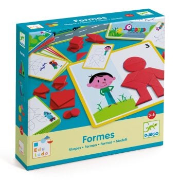 Gra edukacyjna układanie z figur geometrycznych czerwone kształty drewniane dla dzieci 3-6 lat. Djeco Gra Eduludo Układanie z Figur Geometr