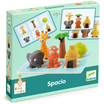 Gra edukacyjna z figurkami zwierząt i drzew dla dzieci. Djeco Eduludo- gra SPACIO