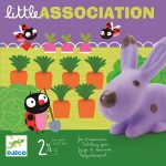Plansza do gry edukacyjnej z ilustracją marchewek biedronki i fioletowego królika. Djeco Gra planszowa LITTLE ASSOCIATION