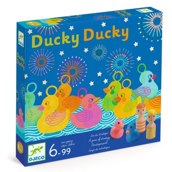 Gra planszowa z kolorowymi kaczuszkami i pionkami dla dzieci powyżej 6 lat. Djeco Gra Planszowa DUCKY DUCKY 6+