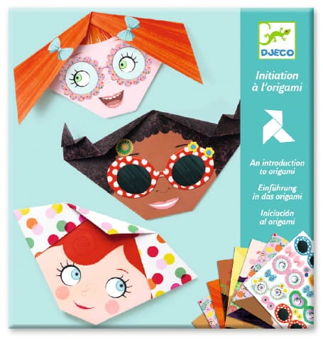 Zestaw do origami z kolorowymi naklejkami z motywem wesołych twarzy dla dzieci. Djeco Origami z Naklejkami „WESOŁE TWARZE”