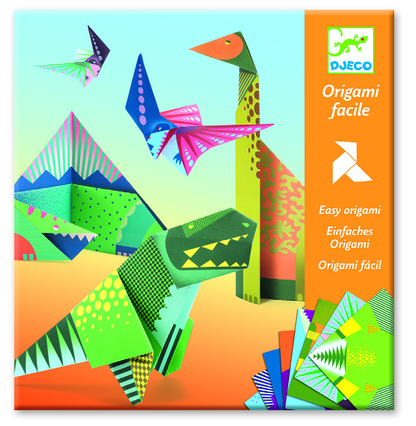 Zestaw 24 kolorowe papierowe origami dinozaury dla dzieci. Djeco Origami Dinozaury zestaw 24 szt