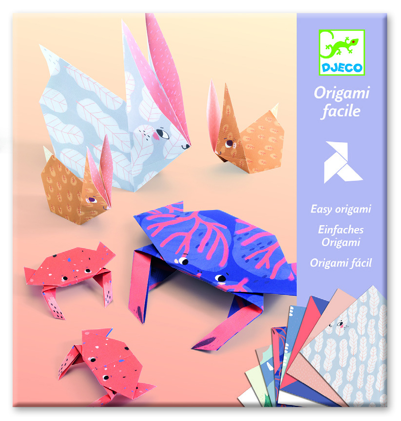 Zestaw do origami z papierowymi zwierzętami krabami i zającami dla dzieci. Djeco Origami FAMILY Zestaw