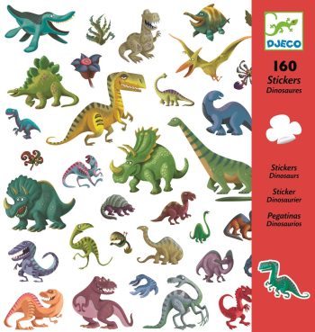 Zestaw naklejek z kolorowymi dinozaurami różne gatunki dla dzieci. Djeco Zestaw Naklejek DINOZAURY