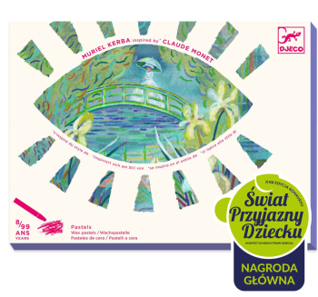 Kolorowanka z motywem lilii wodnych inspirowana obrazem Claude Moneta dla dzieci 8-9 lat. Djeco Zestaw art. INSPIRACJE LILIE WODNE