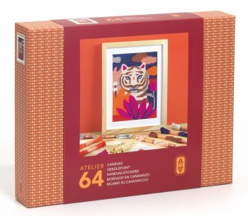 Zestaw do haftu gobelinowego z obrazem tygrysa i mulinami do samodzielnego wykonania. Djeco AGA Atelier 64 haft gobelinowy