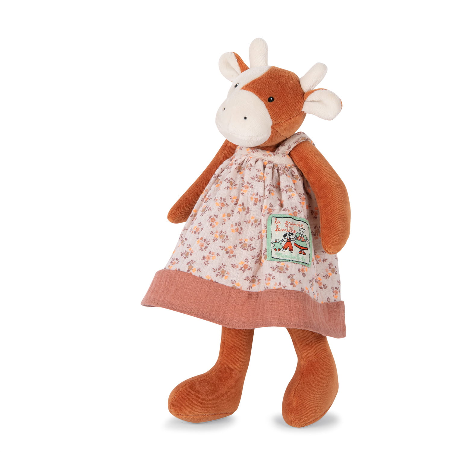 Pluszowa maskotka krówka w sukience w kwiaty dla dziecka 34 cm. Moulin Roty Maskotka krówka Charlotte 34cm