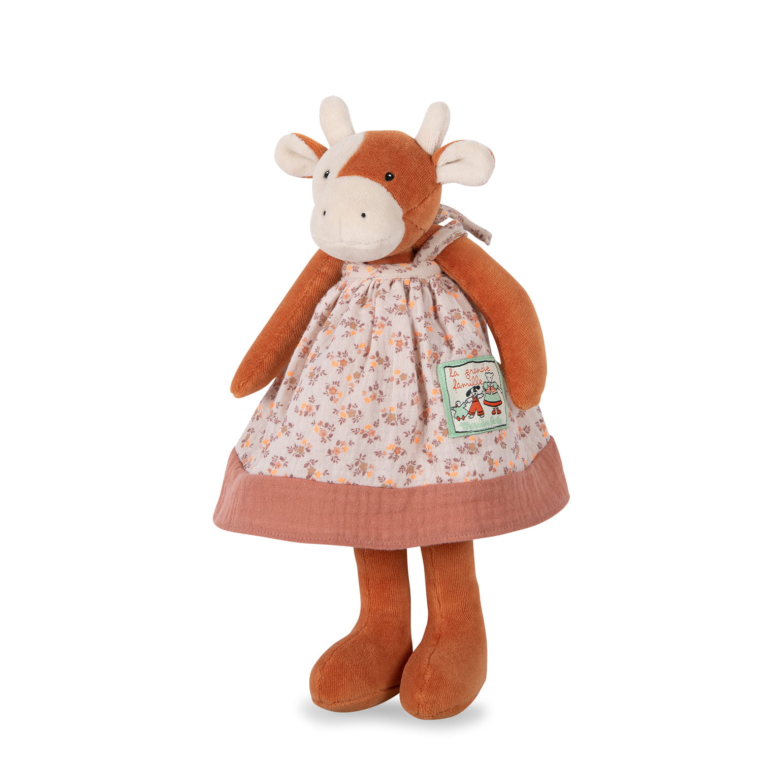 Pluszowa maskotka krówka w sukience w kwiaty dla dziecka 34 cm. Moulin Roty Maskotka krówka Charlotte 34cm