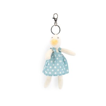 Pluszowy breloczek do kluczy gąska w niebieskiej sukience w białe kropki dla dziecka. Moulin Roty Pluszowy breloczek do kluczy gąska