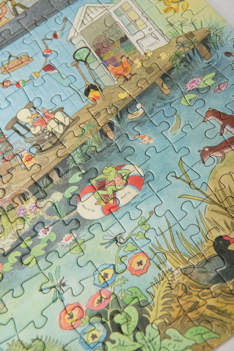Puzzle kartonowe z kolorową ilustracją zwierząt i roślin nad wodą dla dzieci. Moulin Roty Puzzle kartonowe La Grande Famille500 elem