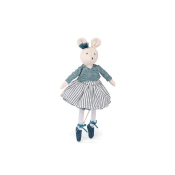 Szmaciana lalka myszka w sukience w paski i niebieskich baletkach dla dziecka. Moulin Roty Lalka Myszka Charlotte MAŁA SZKOŁA TAŃCA