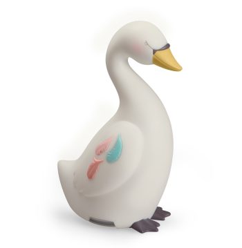 Lampka nocna w kształcie białego łabędzia z kolorowymi piórami dla dziecka. Moulin Roty Lampka nocna Łabędź MAŁA SZKOŁA TAŃCA