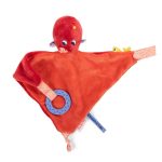 Czerwona pluszowa maskotka ośmiornica z elementami sensorycznymi dla niemowlaka. Moulin Roty Interaktywna maskotka OŚMIORNICA 27cm