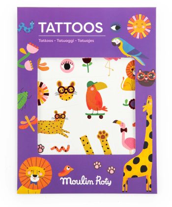 Zestaw kolorowych tatuaży z motywami zwierząt dla dzieci. Moulin Roty Tatuaże LES TOUPITIS