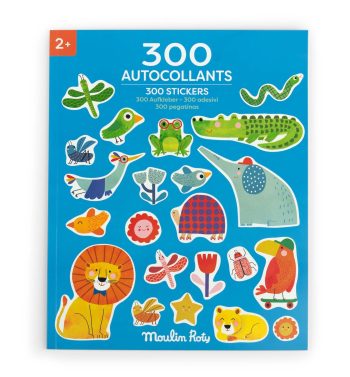 Naklejki z kolorowymi zwierzętami i roślinami dla dzieci powyżej 2 lat. Moulin Roty Naklejki 300szt. LES TOUPITIS