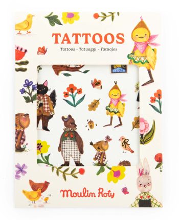 Tatuaże z postaciami zwierząt i kwiatów dla dzieci. Moulin Roty Tatuaże LES MINOUCHKAS