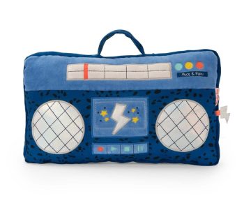 Poduszka w kształcie niebieskiego radia z serii Puce i Pilou dla dziecka. Moulin Roty Poduszka radio z serii PUCE & PILOU