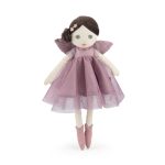 Szmaciana lalka wróżka w fioletowej sukience z tiulu z fioletowymi skrzydłami dla dziecka. Moulin Roty Wróżka fioletowa ISALINE 39cm Les Fées