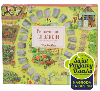 Plansza do gry edukacyjnej z motywem ogrodu i ścieżką z kamieni dla dzieci. Moulin Roty Gra planszowa PIKNIK W OGRODZIE