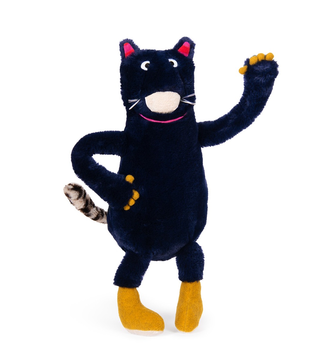 Pluszowa czarna maskotka kotek z żółtymi łapkami i różowymi detalami dla dziecka. Moulin Roty Maskotka CHACHA Les Schmoouks 50cm