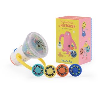 Lampka projektor bajek z wymiennymi tarczami z kolorowymi ilustracjami dla dzieci. Moulin Roty Lampka projektor LES SCHMOUKS