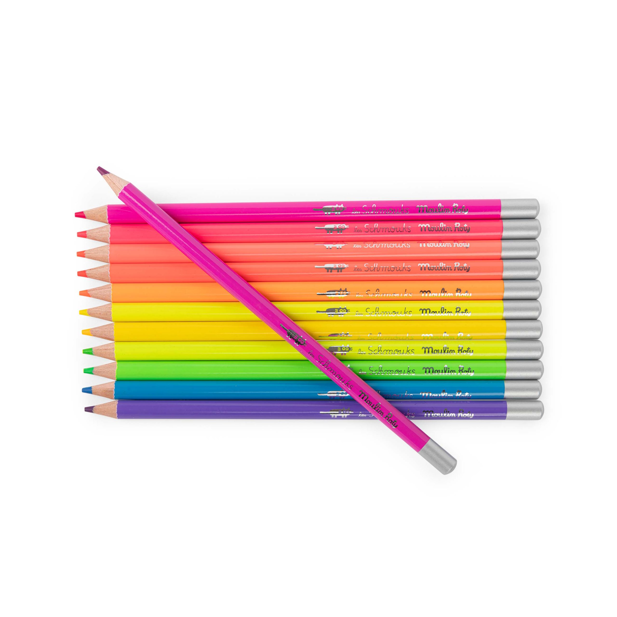 Zestaw 12 neonowych kredek ołówkowych w różnych kolorach dla dzieci. Moulin Roty 12 kredek neonowych LES SCHMOUKS