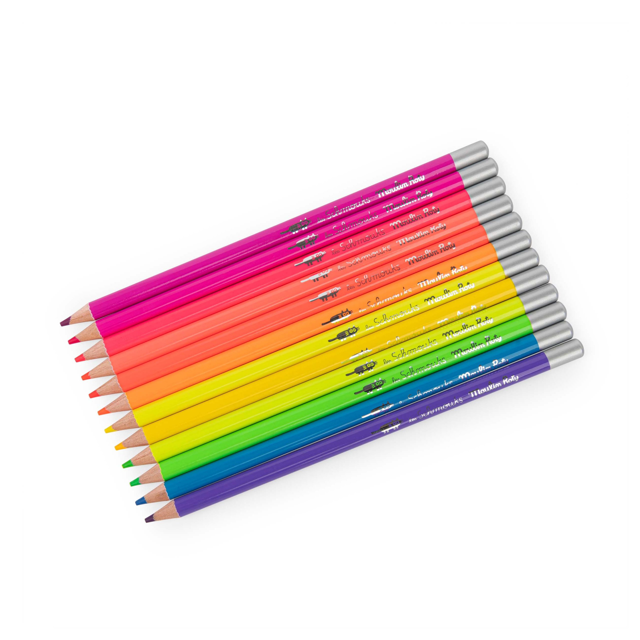 Zestaw 12 neonowych kredek ołówkowych w różnych kolorach dla dzieci. Moulin Roty 12 kredek neonowych LES SCHMOUKS