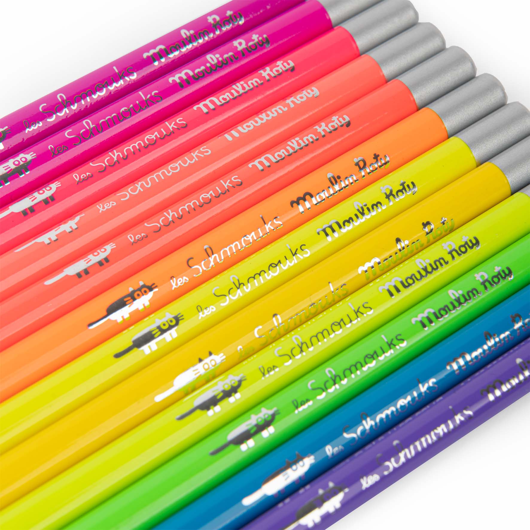 Zestaw 12 neonowych kredek ołówkowych w różnych kolorach dla dzieci. Moulin Roty 12 kredek neonowych LES SCHMOUKS