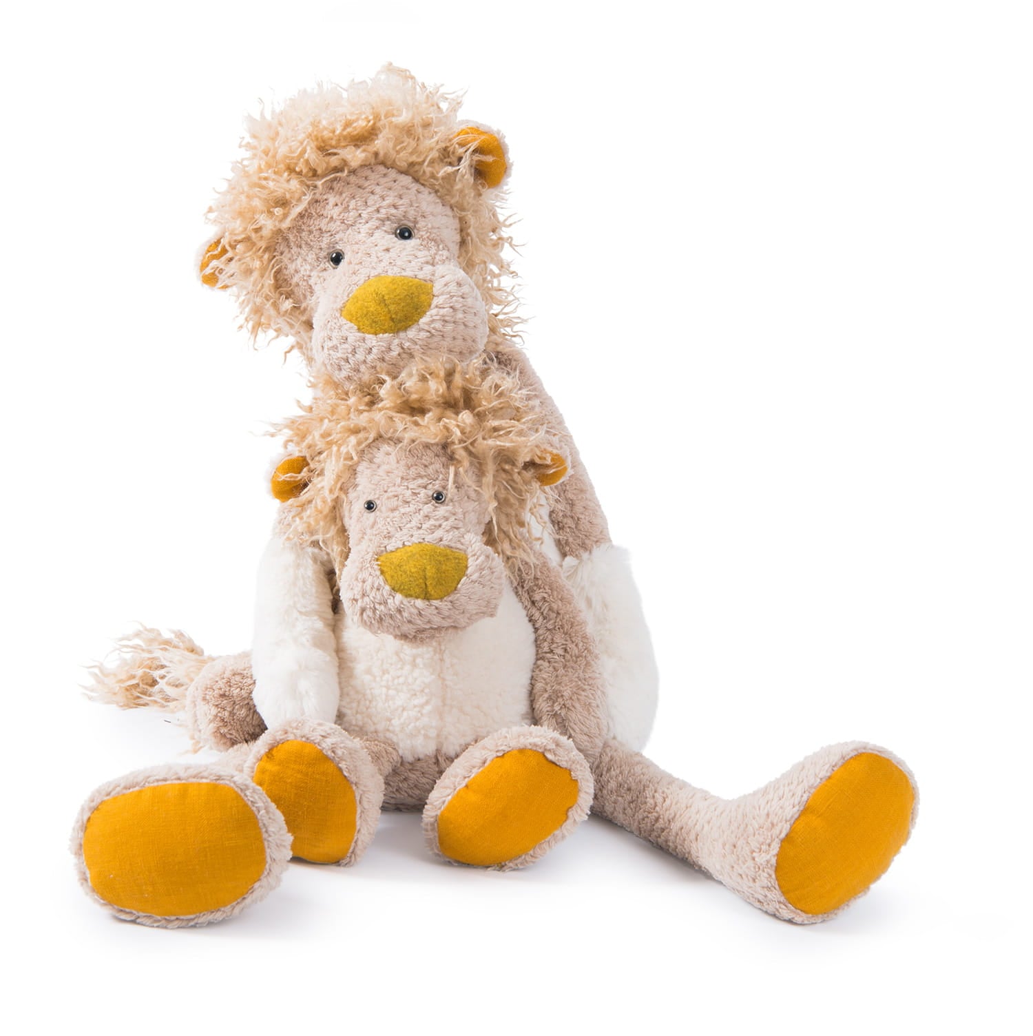 Duży pluszowy lew w beżowo-żółtych kolorach dla dziecka. Moulin Roty Duży Pluszowy Lew Les Baba Bou