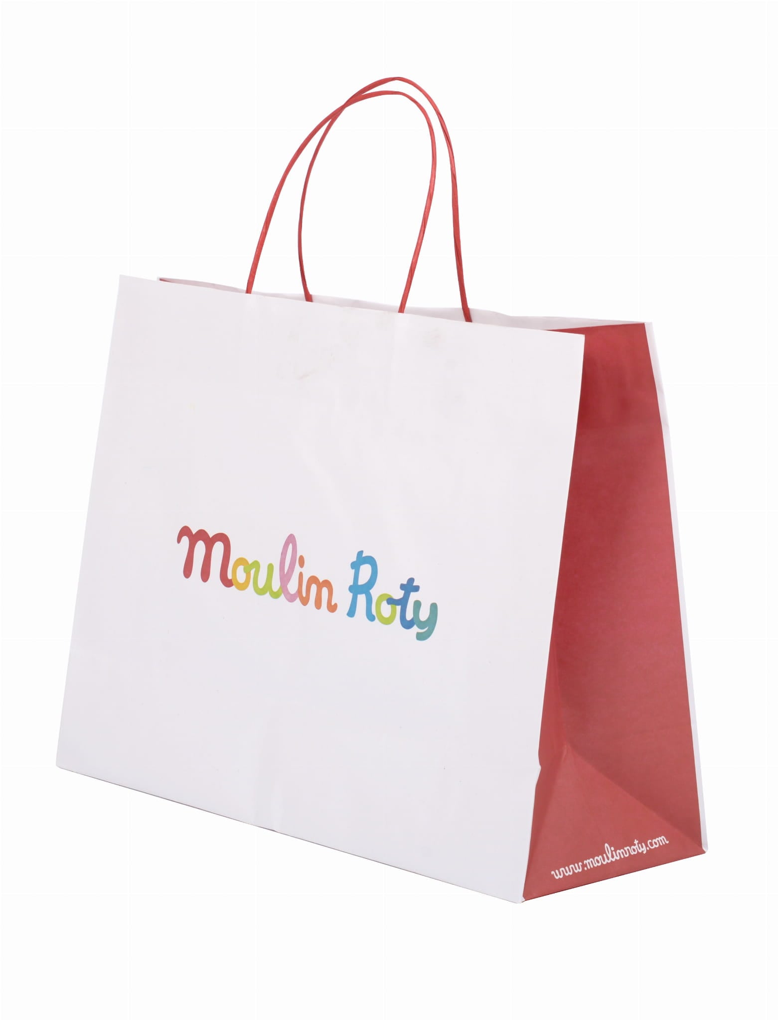Torba papierowa biała z kolorowym napisem dla dziecka. Moulin Roty Duży Pluszowy Lew Les Baba Bou