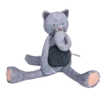 Duży pluszowy szary kot z różowym nosem i czarnym brzuchem dla dziecka. Moulin Roty Duży pluszowy kot Les Baba Bou 58 cm