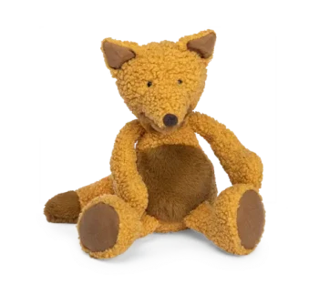Mały pluszowy lis w kolorze pomarańczowym z brązowym brzuchem i łapkami dla dziecka. Moulin Roty Mały pluszowy lis Les Baba Bou 29 cm