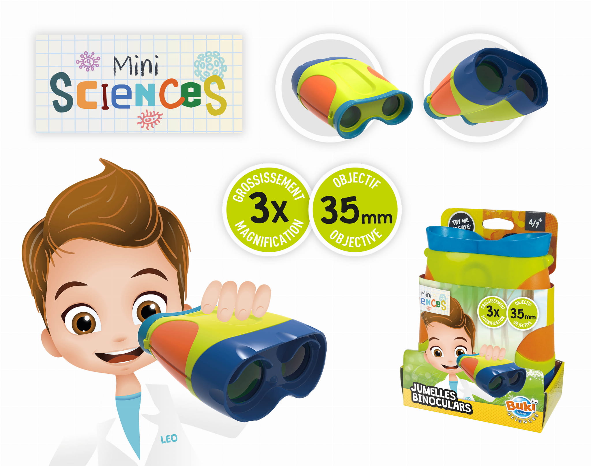 Kolorowa plastikowa lornetka dziecięca z powiększeniem 3x dla dzieci do nauki i zabawy. Buki Lornetka Mini Scienes