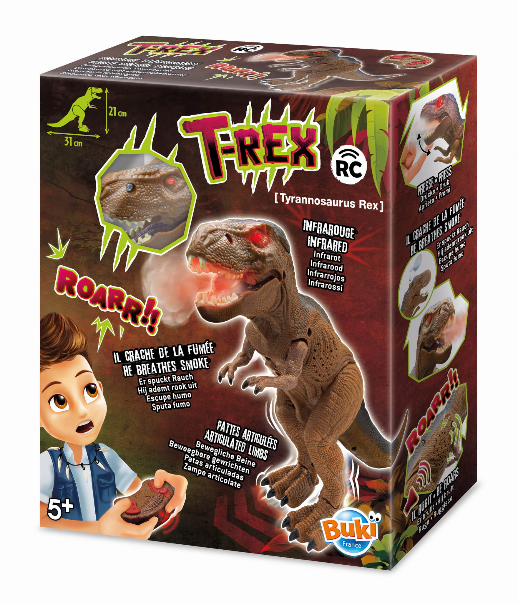 Zdalnie sterowany dinozaur T-Rex brązowy dla dzieci powyżej 5 lat. Buki Dinozaur T-REX zdalnie sterowany
