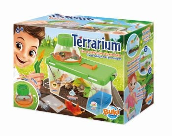 Zestaw naukowy terrarium z przezroczystym pojemnikiem i akcesoriami do obserwacji dla dzieci powyżej 6 lat. Buki Terrarium