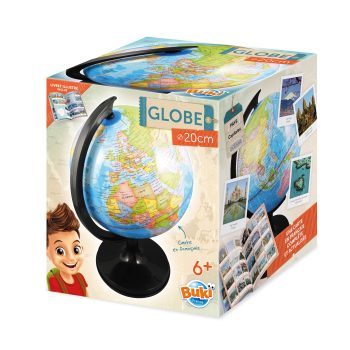 Globus edukacyjny 20 cm na czarnej podstawie dla dzieci powyżej 6 lat. Buki Globus 20cm