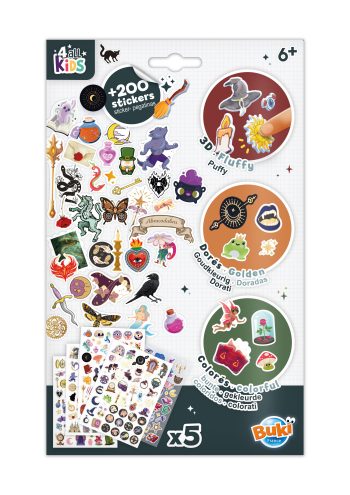 Zestaw ponad 200 naklejek fantastyka postacie zwierzęta magiczne przedmioty dla dzieci powyżej 6 lat. Buki Zestaw naklejek +200 FANTASTYKA