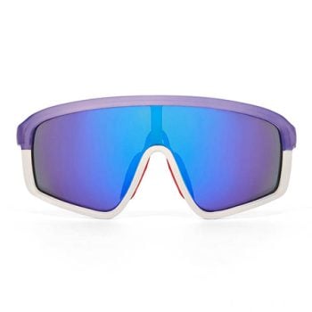 Dziecięce okulary przeciwsłoneczne sportowe fioletowo-białe z niebieskimi szkłami dla dzieci 3-5 lat. Hello Hossy Okulary przeciwsłoneczne Plany Milo 3 5 lat