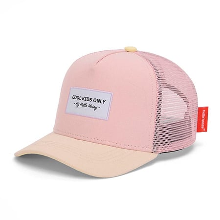 Różowo-beżowa czapka z daszkiem z siateczką dla dziecka z napisem na przodzie. Hello Hossy Czapka z daszkiem Mini Powder Pink 6+