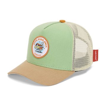 Czapka z daszkiem dla dziecka zielona z beżowym daszkiem i siateczką z naszywką z motywem surfingu. Hello Hossy Czapka z daszkiem Patch Surftrip 2-5 lat