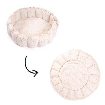 Beżowa mata do zabawy i gniazdo niemowlęce z organicznej bawełny z delikatnym wzorem dla niemowlaka. Play&Go Mata do Zabawy Gniazdo Niemowlęce Bloom Organic 3w1 Moon